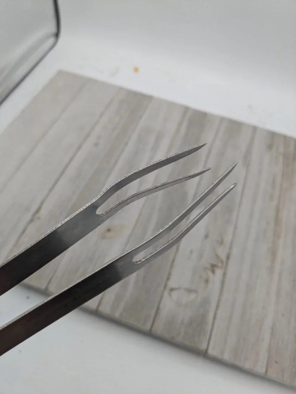Vintage Stainless Steel Meat Fork Tongs With Wooden Handles